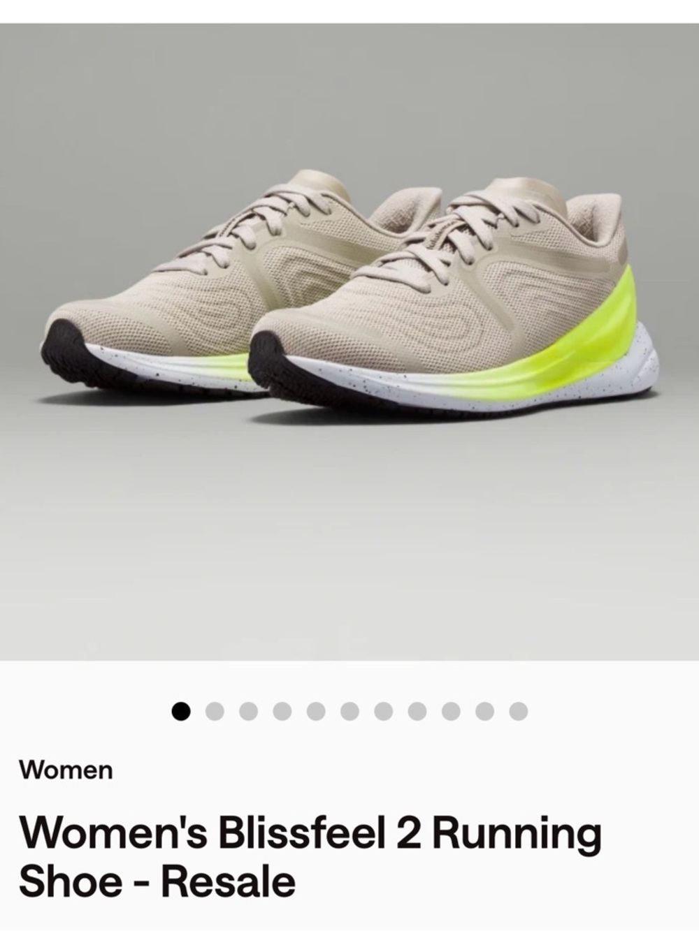 Women's Blissfeel 2 Running Shoe - Beige with Neon Yellow Accent